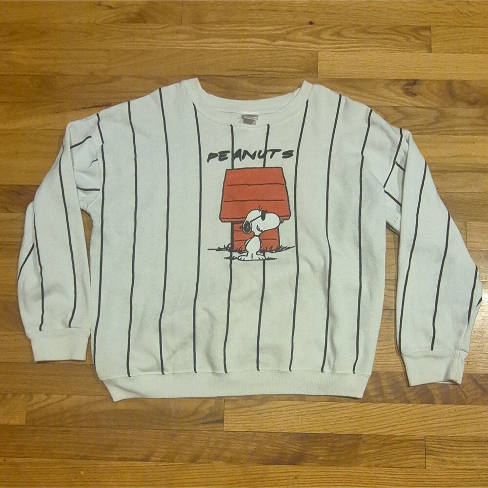 Peanuts Snoopy Striped Dog House Graphic Print Crewneck Sweatshirt Men's XL